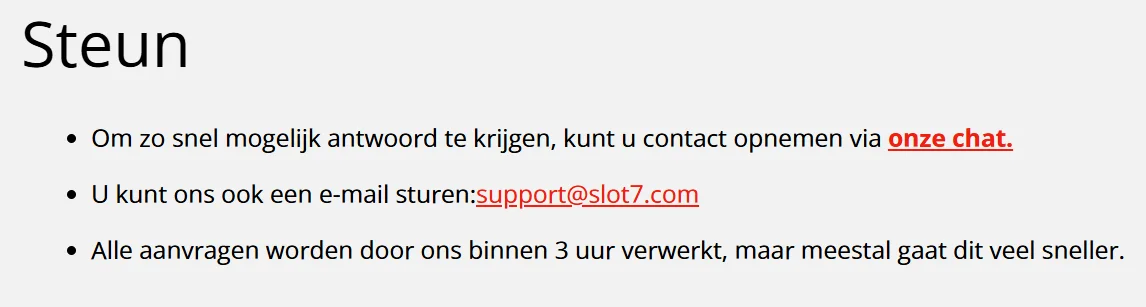Klantenservice bij Slot7 – 24/7 bereikbaar via live chat en e-mail
